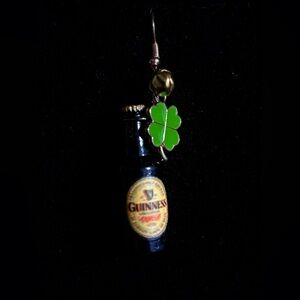 Guinness beer Miniature Bottle Dangle Earrings With Shamrock